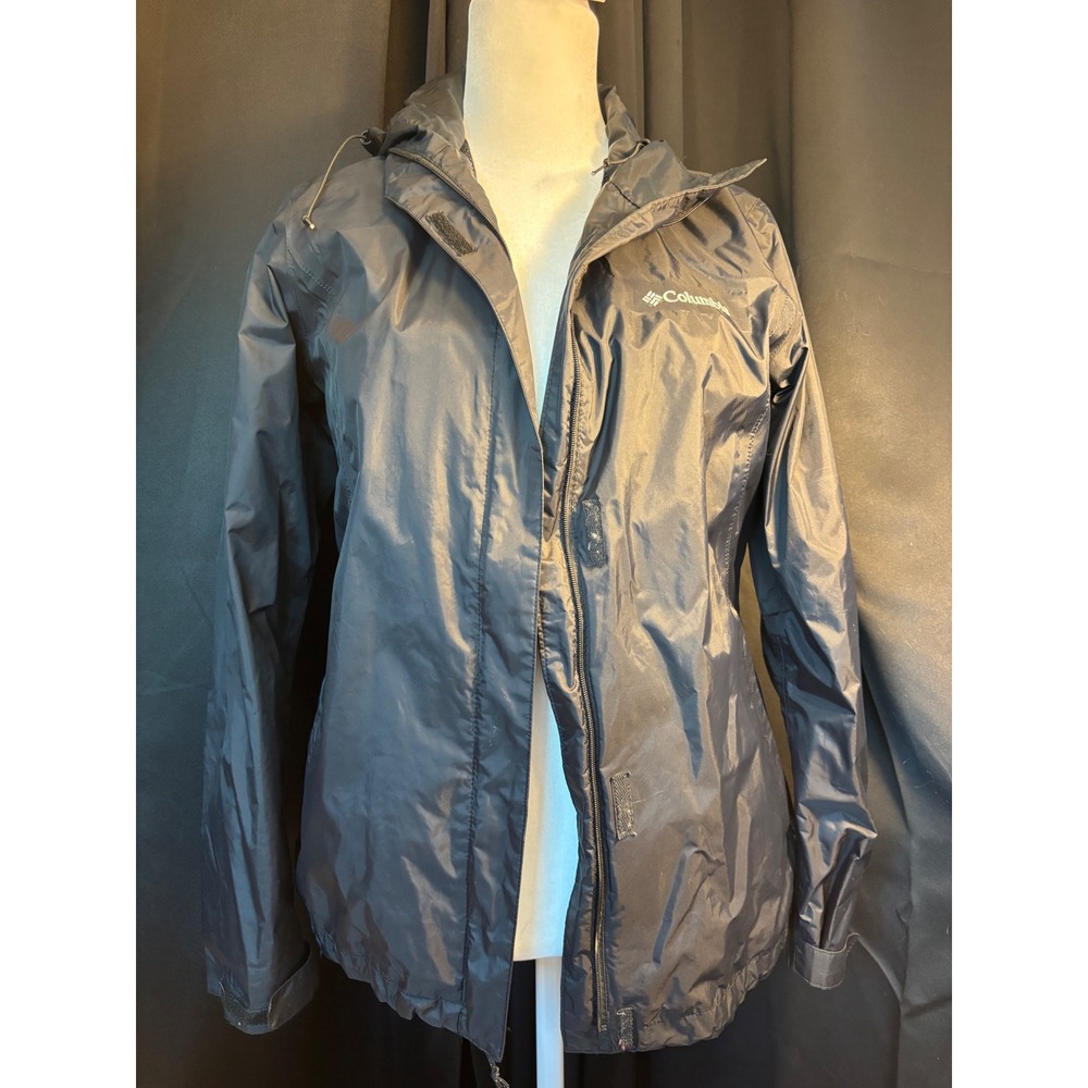 Columbia Omni-Tech Waterproof Rain Jacket Black Hooded Shell RL2436 Womens M